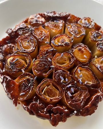 Leek and lavender tarte tatin