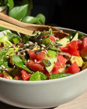 Watermelon, avocado and cucumber salad